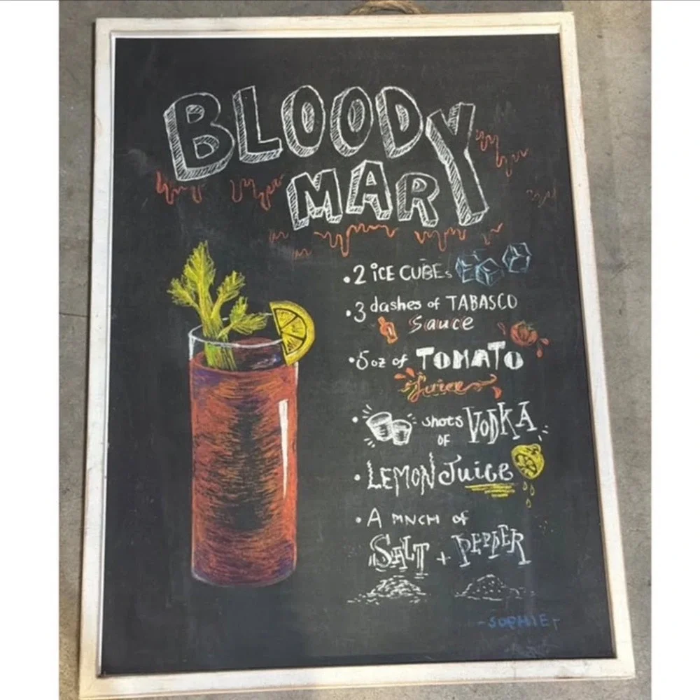 Bloody Mary Recipe Chalkboard Framed Wood Wall Art Decor 14x19